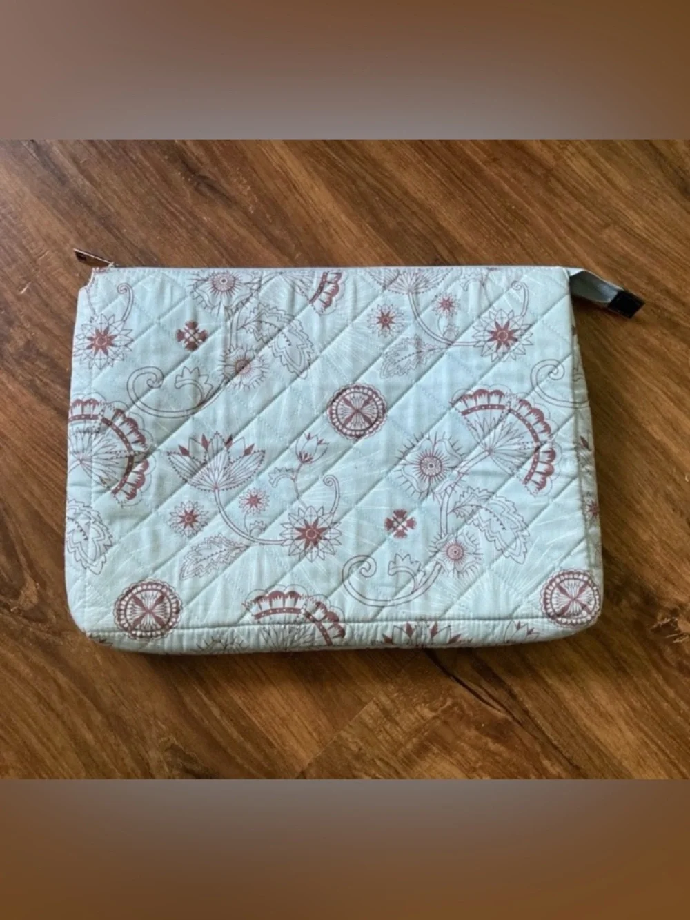 Quilted Floral Zip Pouch - Light Blue & Mauve